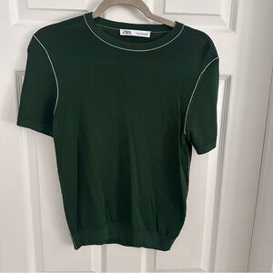 Zara Forest Green Top with White Accents Size M